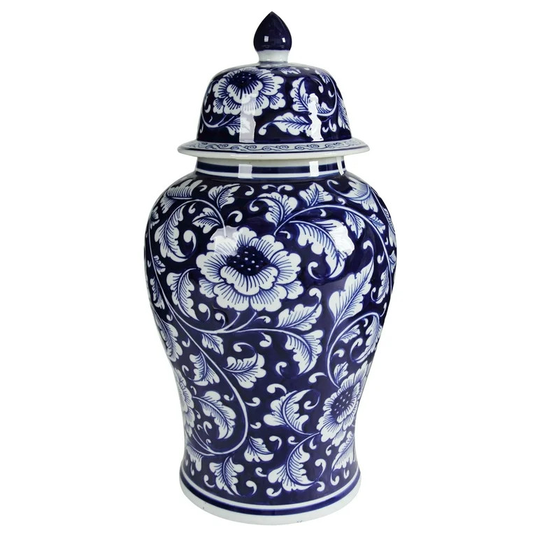 A&B Home Blue and White Porcelain Ginger Jar with Lid, 9.5 by 18-Inch | Walmart (US)