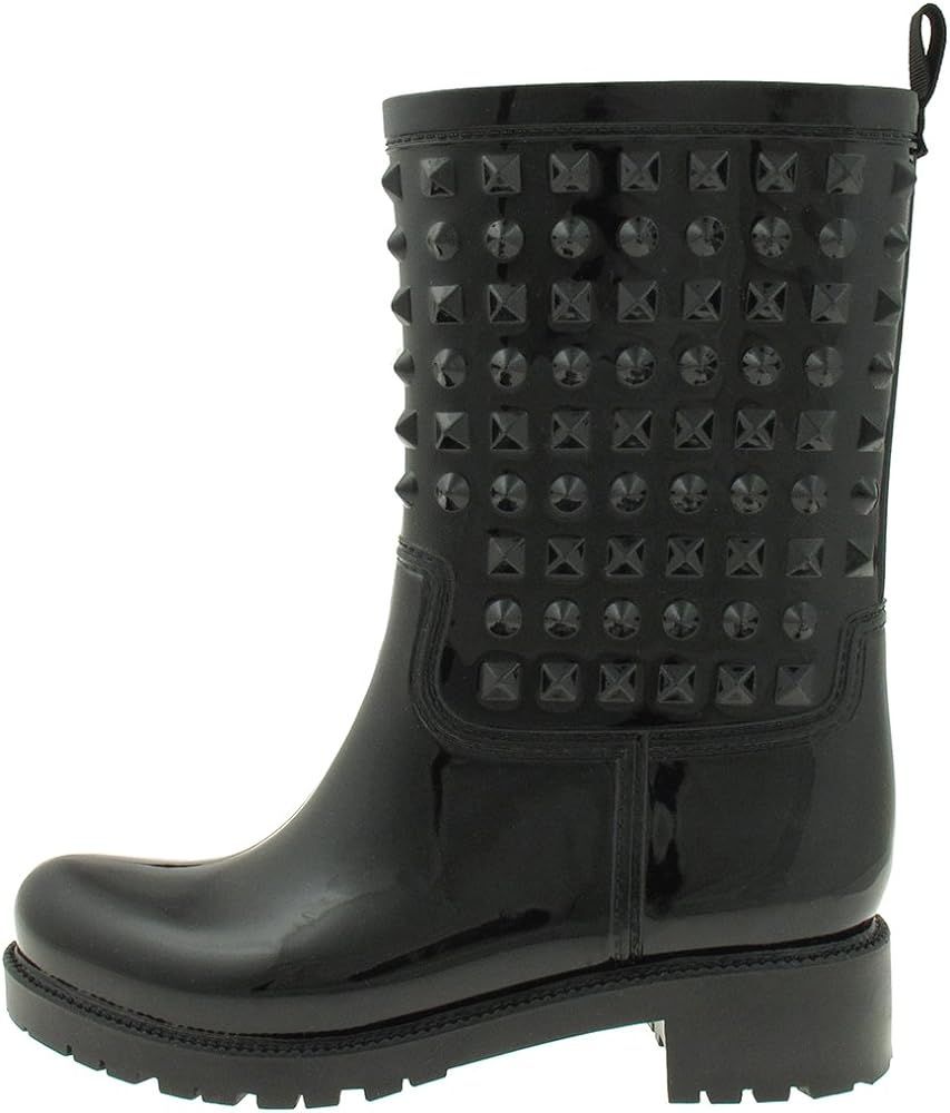Capelli New York Ladies Rain Boot, Mid-Calf Studded Rain Boot, Rubber Rain Boots With Back Pull L... | Amazon (US)