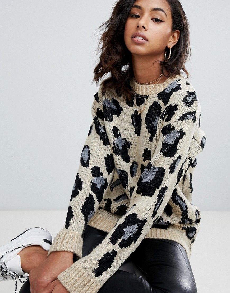 PrettyLittleThing ribbed sweater in leopard print - Multi | ASOS US