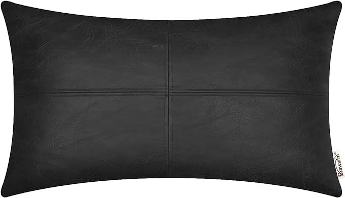 BRAWARM Faux Leather Throw Pillow Covers 12 X 20 Inches, Black Leather Pillow Cover, Hand Stitche... | Amazon (US)
