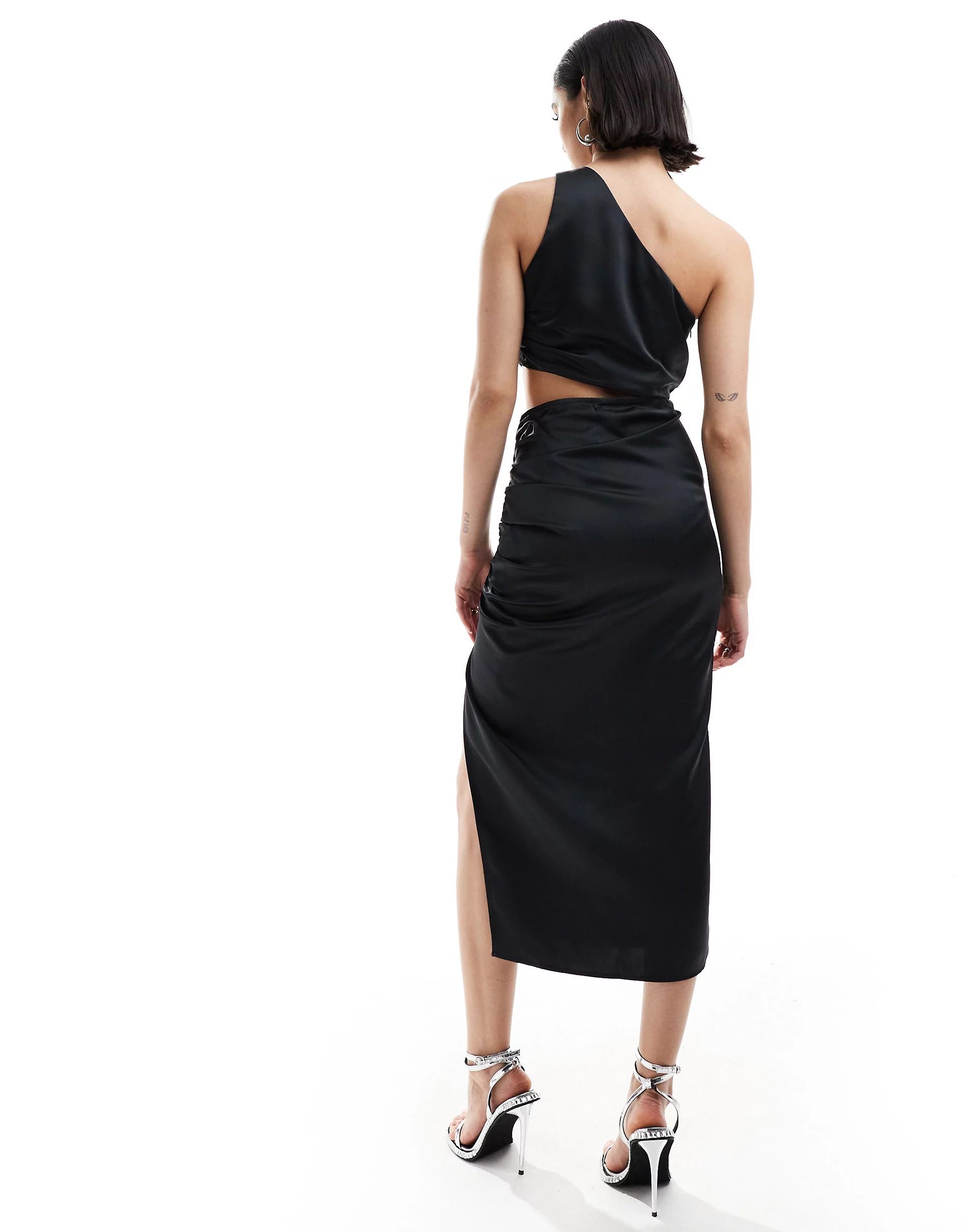 Pretty Lavish one shoulder cut out midi dress in black | ASOS (Global)