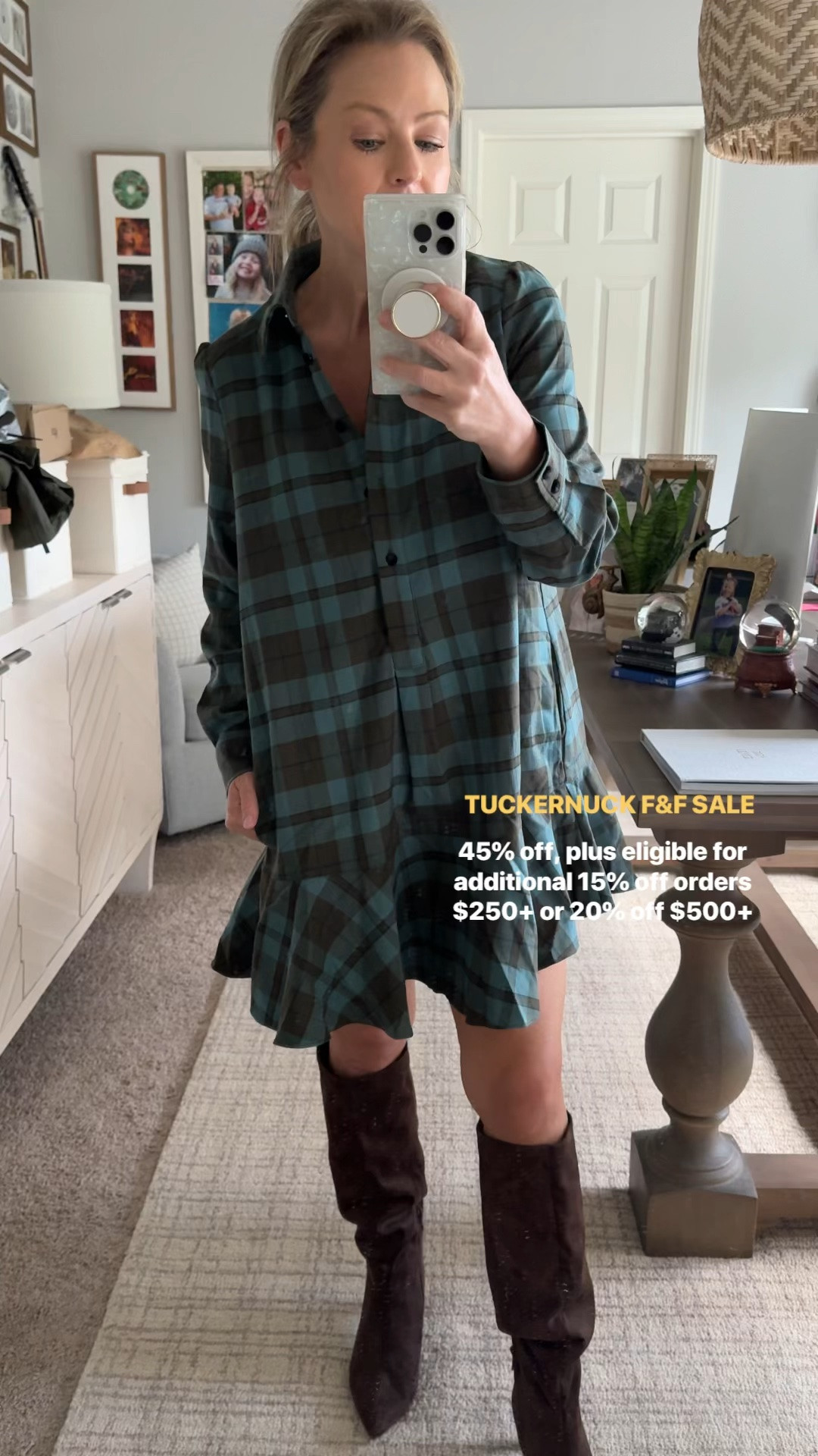 This plaid Tuckernuck dress is one of my top styles of all time and I have a bunch of colors and patterns! This one is 45% off, plus an additional 15-20% off during their buy more save more friends and fam event. 5’3” TTS. Wearing a small but prefer the XS. Flexible in sizing though for this piece so it fits a range. Fully stocked in sizes XXS-XXXL!

#LTKSaleAlert #LTKOver40 #LTKPetite