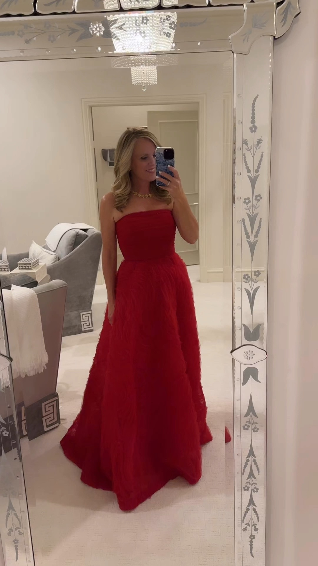 Red tulle ball gown perfect for Christmas and the holidays 
Fits TTS 
Rebecca Vallance 
Pamela Munson gold metal clutch 

#LTKStyleTip #LTKHoliday #LTKOver40