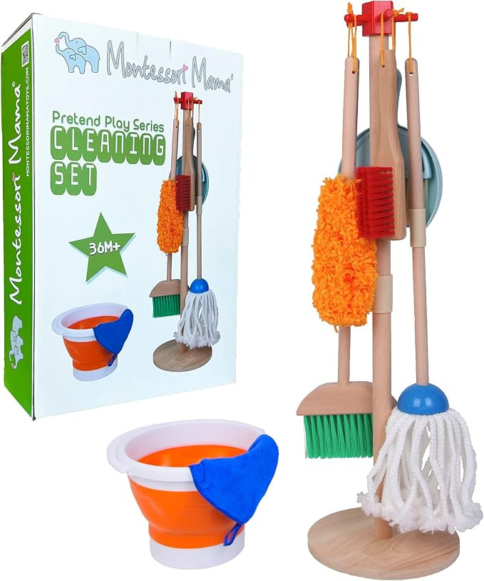 Montessori Mama Pretend Play Kids Cleaning Set - Toddler Cleaning Set - Kids Broom and Mop Set fo... | Amazon (US)