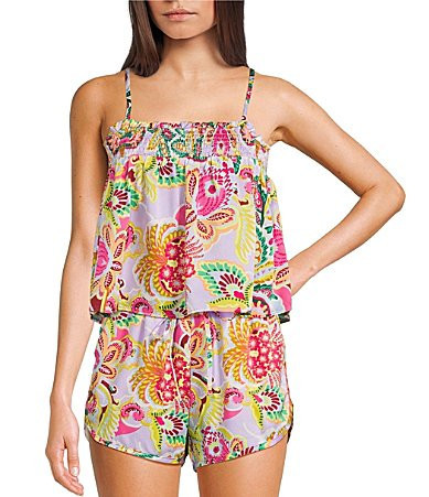 CV Chelsea Violet Floral Square Neck Sleeveless Smocked Coordinating Tank Top - S | Dillard's
