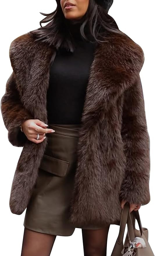 Flygo Womens Long Faux Fur Coats Fluffy Faux Fur Jacket Long Sleeve Lapel Furry Coats Fuzzy Winte... | Amazon (US)