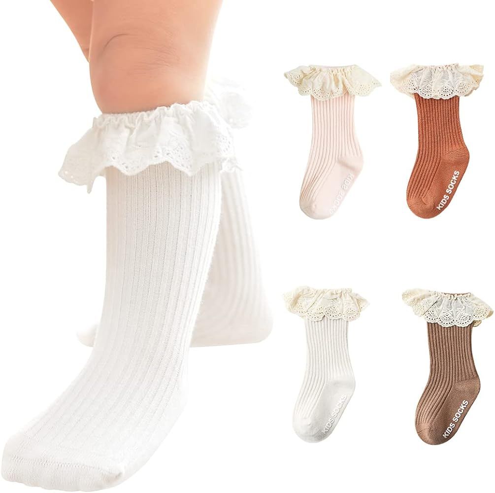 HOUSEYUAN Infant Frilly Baby Girls Knee High Socks Newborn Thigh Lace Ruffle Long Socks Toddler T... | Amazon (US)