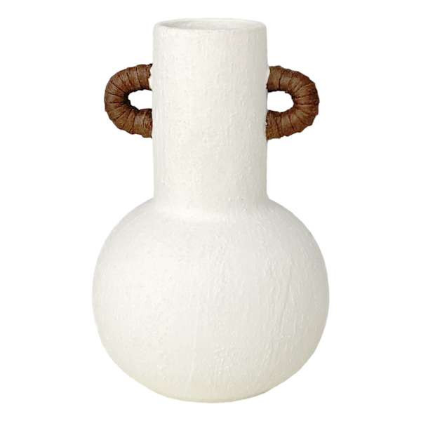 White Vase With Wrapped Handle, 6", Ceramic, sold by At Home | At Home
