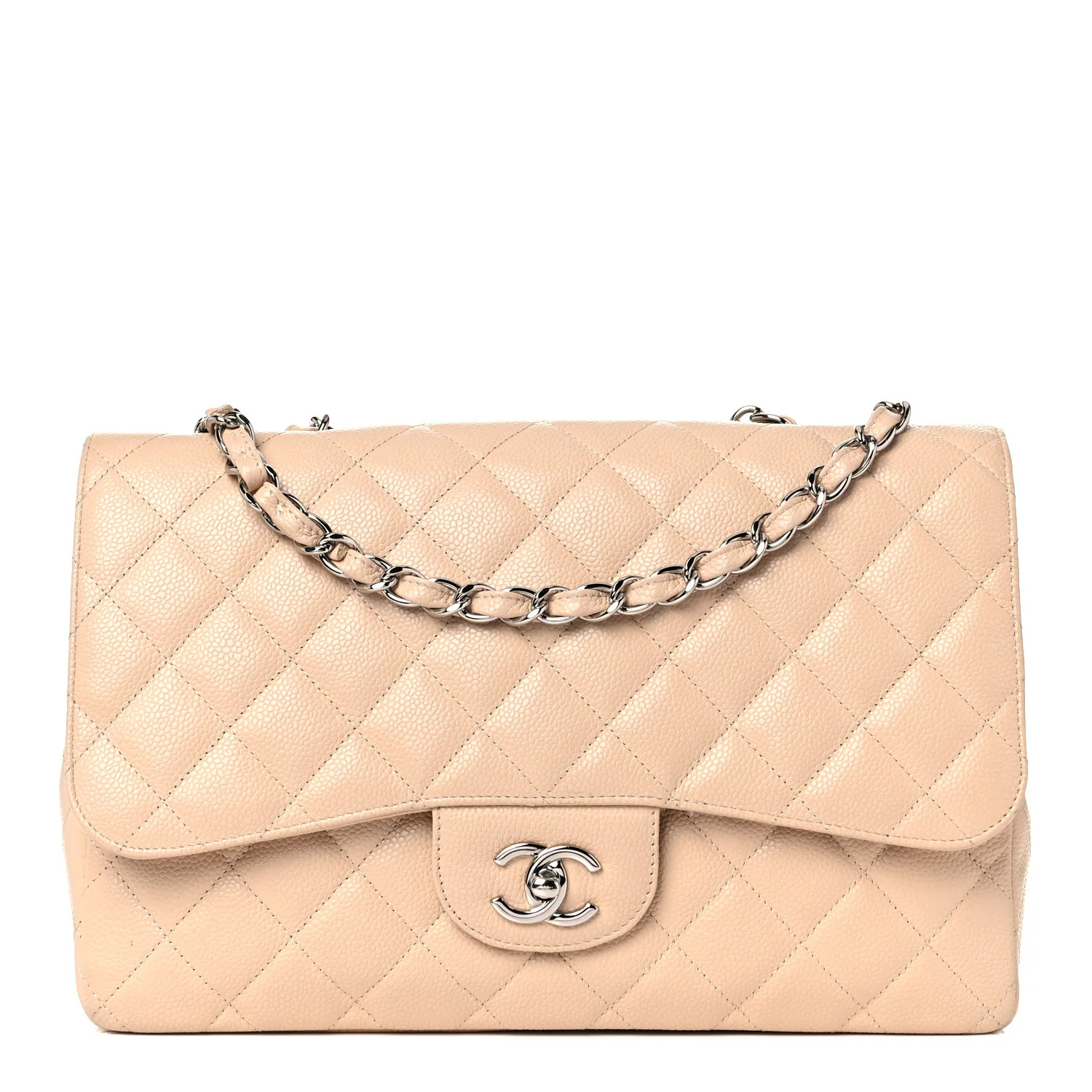 CHANEL Caviar Quilted Jumbo Single Flap Beige Clair | FASHIONPHILE | Fashionphile