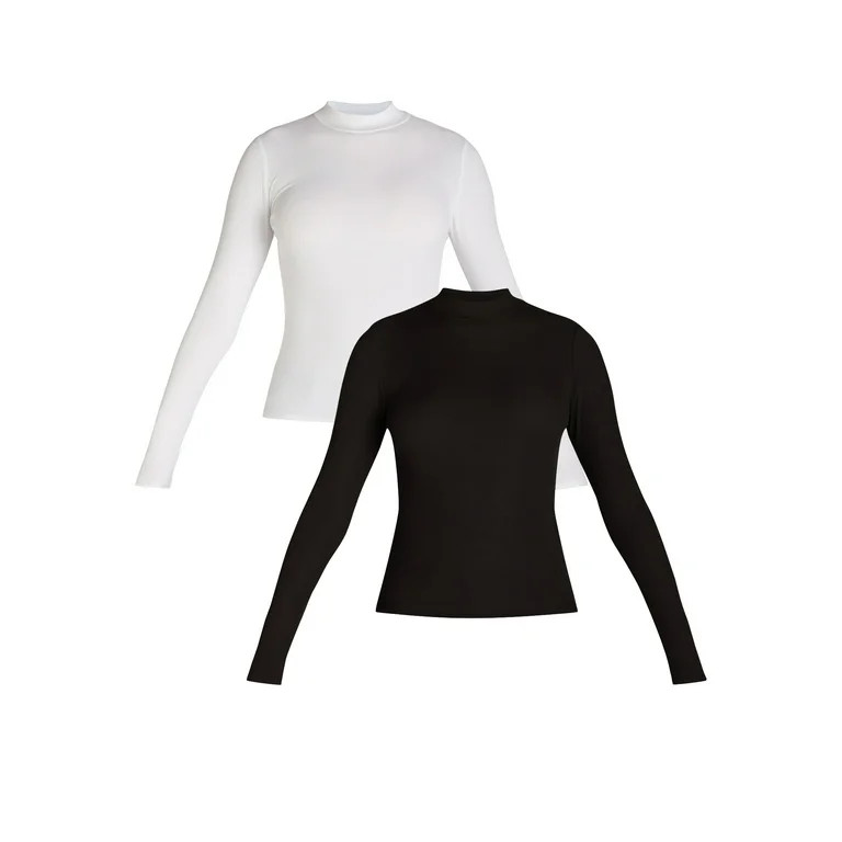 No Boundaries Juniors Mock Neck Top with Long Sleeves, 2-Pack, Sizes XXS-XXL | Walmart (US)