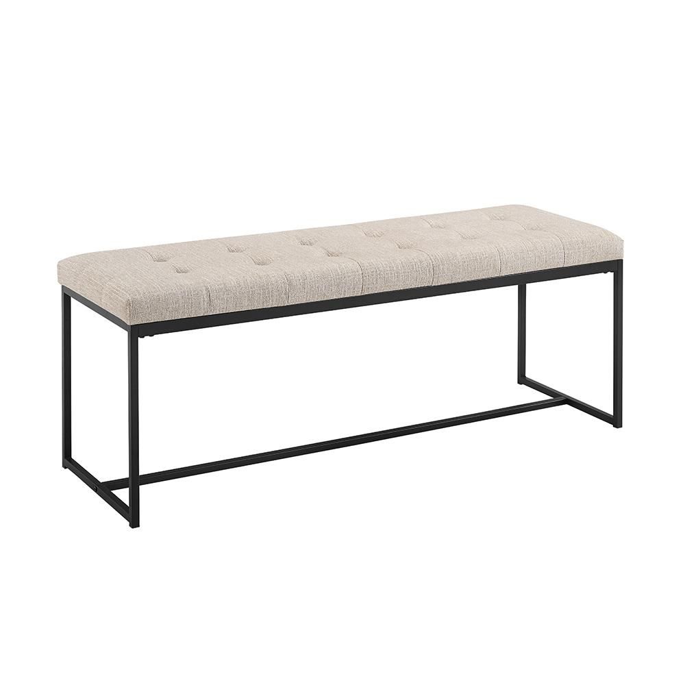 48" Transitional Upholstered Bench with Metal Base - Tan | The Home Depot