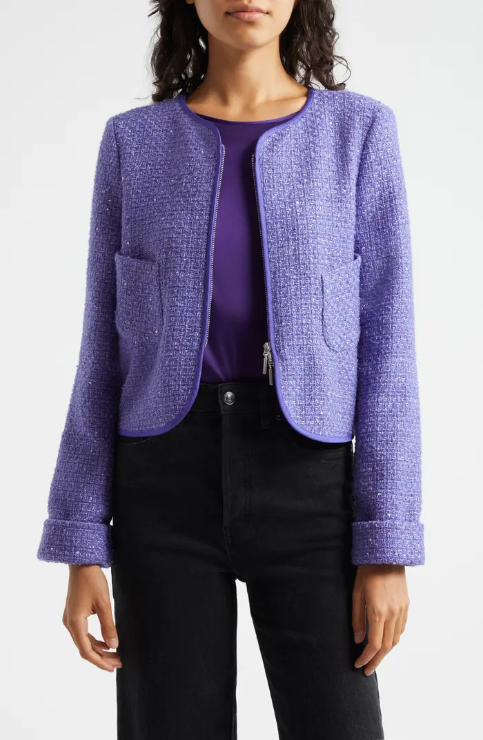 Emporio Armani Tweed Metallic Zip-Up Jacket | Nordstrom | Nordstrom