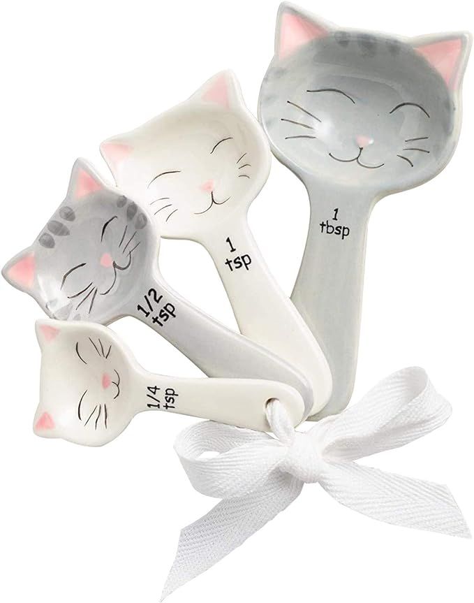 Cat Shaped Ceramic Measuring Spoons with Tie Ribbon - Gift for Cat Lovers - Measure Dry and Liqui... | Amazon (US)