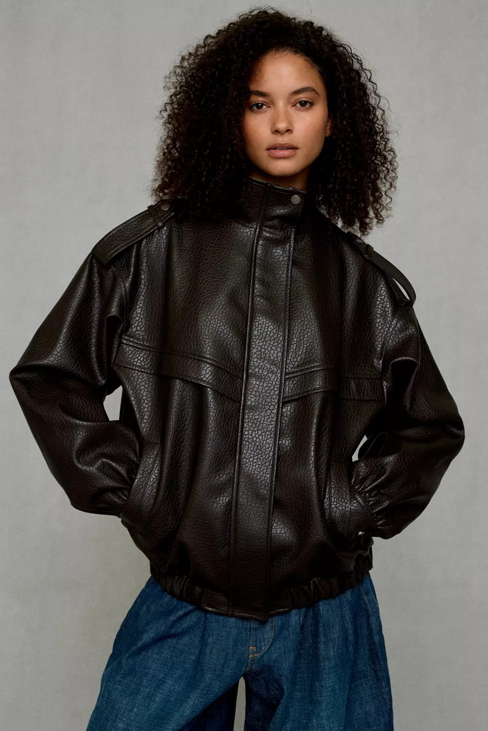Azalea Wang UO Exclusive Narelle Oversized Faux Leather Bomber Jacket | Urban Outfitters (US and RoW)
