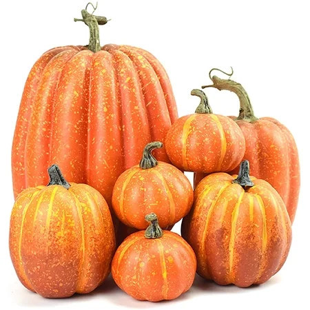 7Pcs Fake Pumpkins Artificial Plastic Pumpkins Decorations Foam Pumpkins for Fall Halloween Home Decor (Orange, One Size) | Walmart (US)
