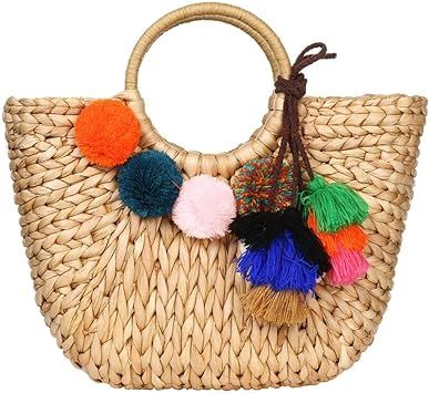 Summer Rattan Bag for Women Straw Hand-woven Top-handle Handbag Beach Sea Straw Rattan Tote Clutc... | Amazon (US)