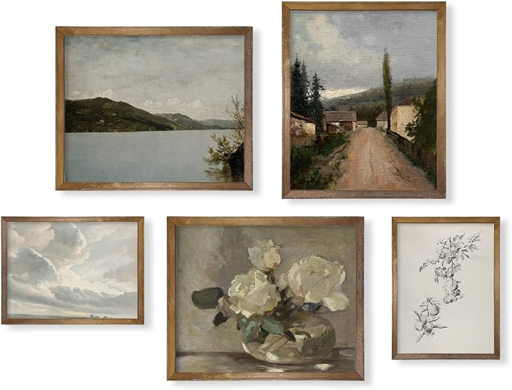 Vintage Farmhouse Wall Decor - Flower Nature Neutral Wall Art for Boho French Country Kitchen, Ba... | Amazon (US)