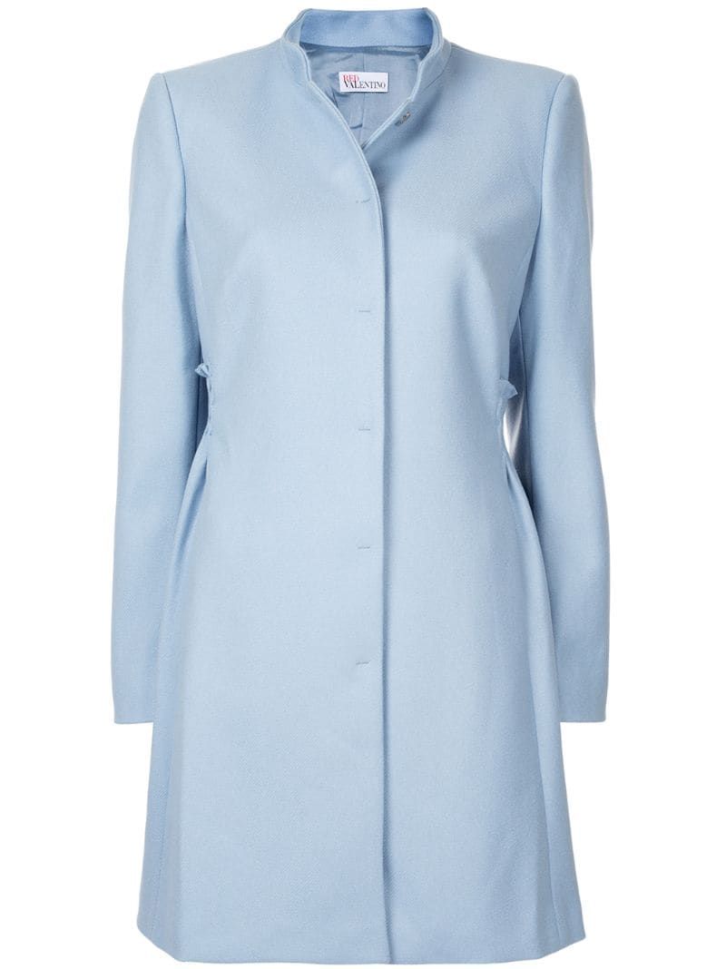 Red Valentino - ruffle detail coat - women - Virgin Wool/Polyamide/Goat Fur/Polyester - 40, Blue | FarFetch Global