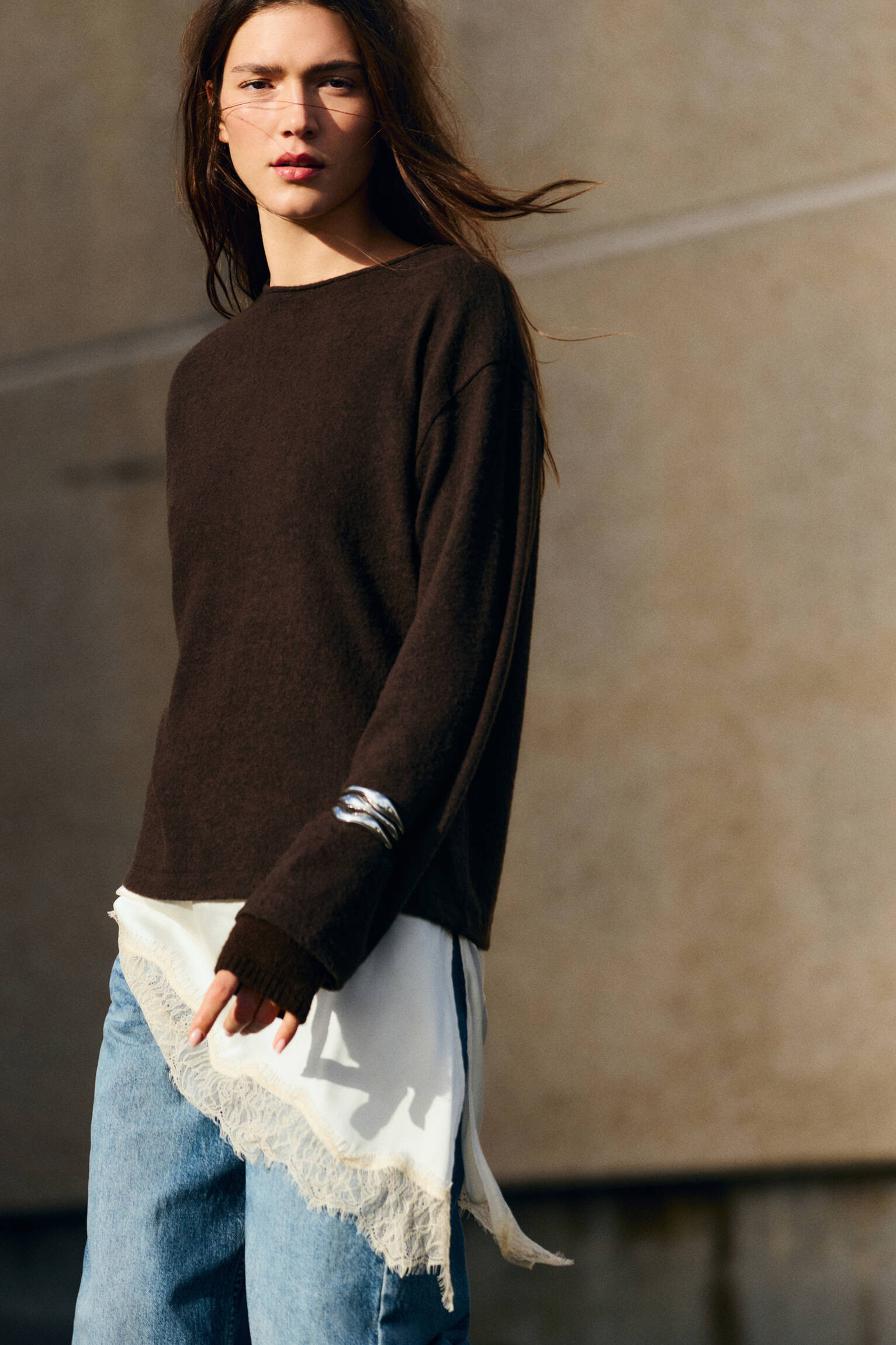 Fine lace combined jumper - Pull&Bear United Kingdom | PULL and BEAR UK
