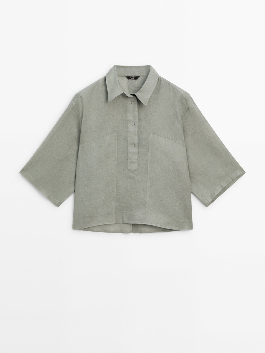 100% linen polo collar shirt | Massimo Dutti UK