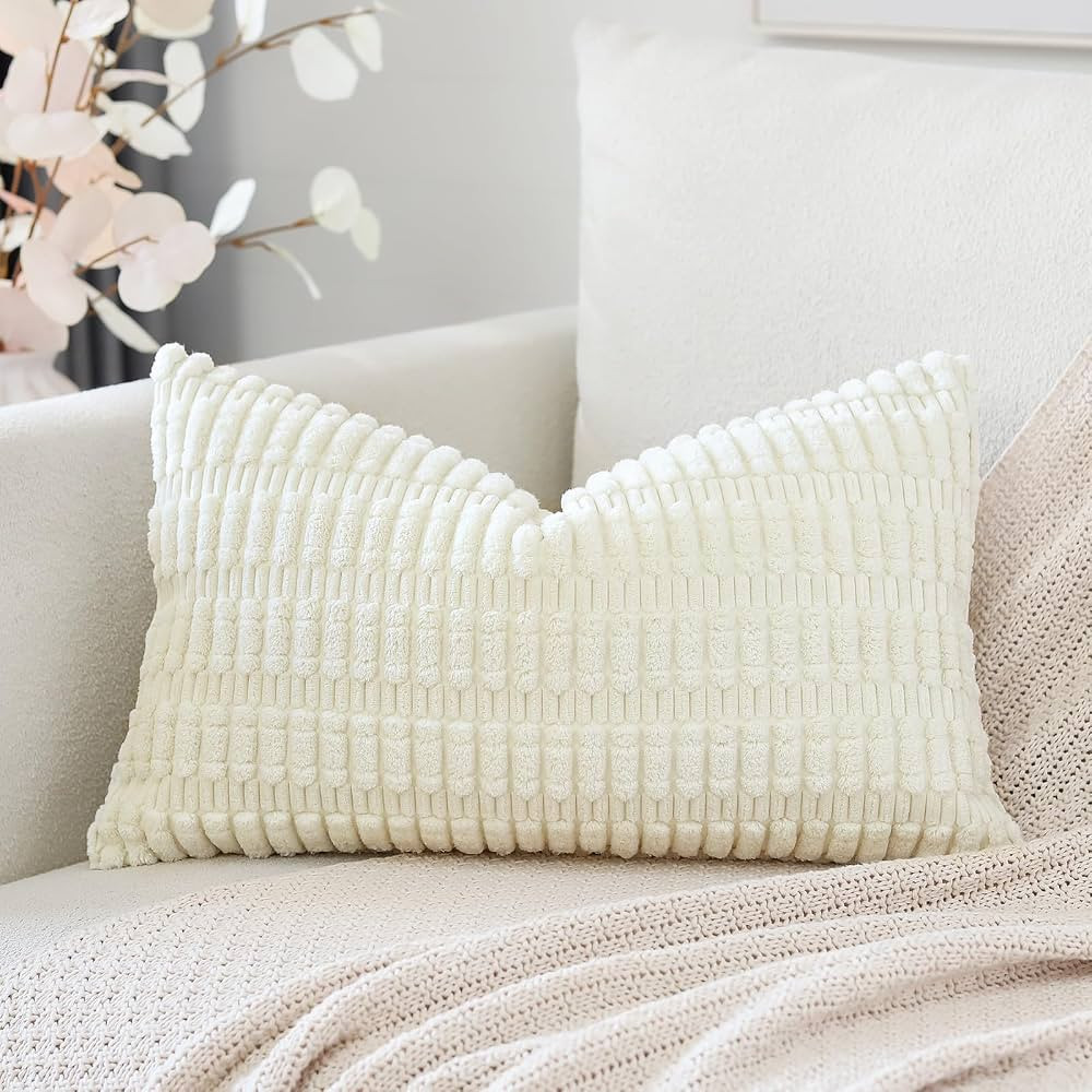 OTOSTAR Corduroy Decorative Throw Pillow Covers 16x24 Inch Super Soft Boho Striped Rectangle Pill... | Amazon (US)