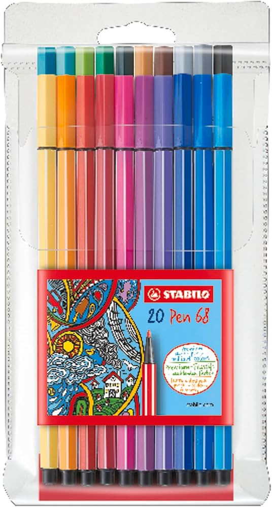 STABILO Premium Fiber-Tip Pen Pen 68 - Pack of 20 - Assorted Colors - Coloring Felt Tip Marker, F... | Amazon (US)
