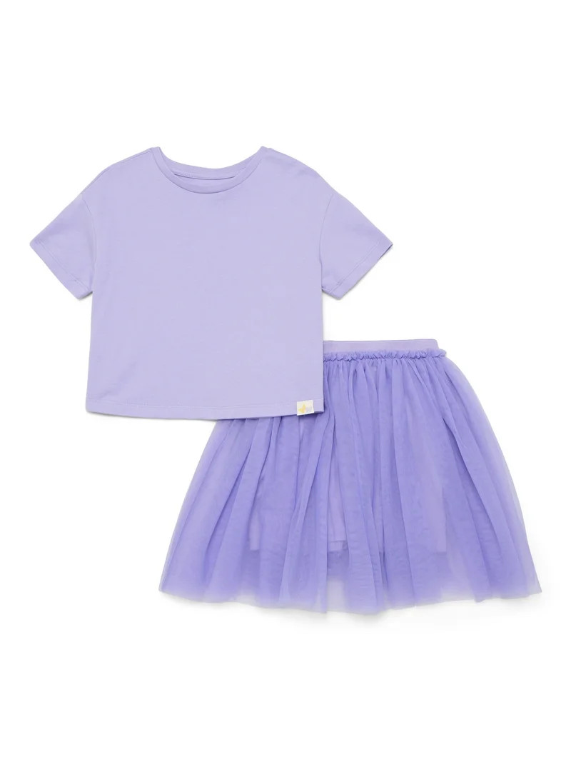Wonder Nation Little Girls Boxy Tee and Tutu Skirt Set, 2-Piece, Sizes 4-10 | Walmart (US)