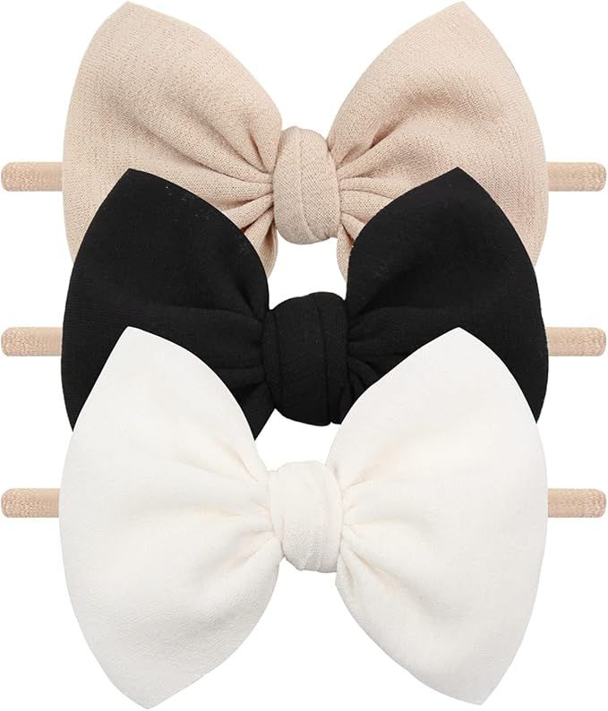 Baby Girls Nylon Headbands YanJie Newborn Bows Handmade Hair Bows Hairbands Hair Accessories for ... | Amazon (US)