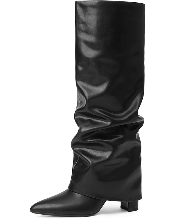 Modatope Knee High Boots Women Fold Over Knee High Boots Chunky High Heels Long Boots Zipper Poin... | Amazon (US)