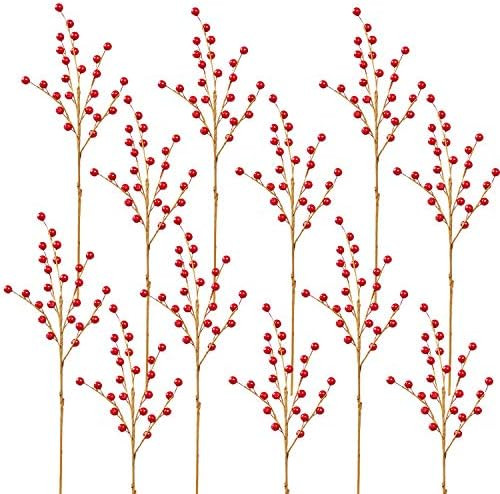 DR.DUDU 12 Pack Christmas Artificial Berry Twigs for Christmas Tree Decoration, 16.5" Christmas R... | Amazon (US)