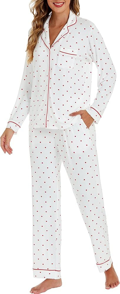 LUBOT Womens Bamboo Viscose Pajamas Super Buttery Soft 2 Piece PJ Set Button Capri Pants Long Sho... | Amazon (US)