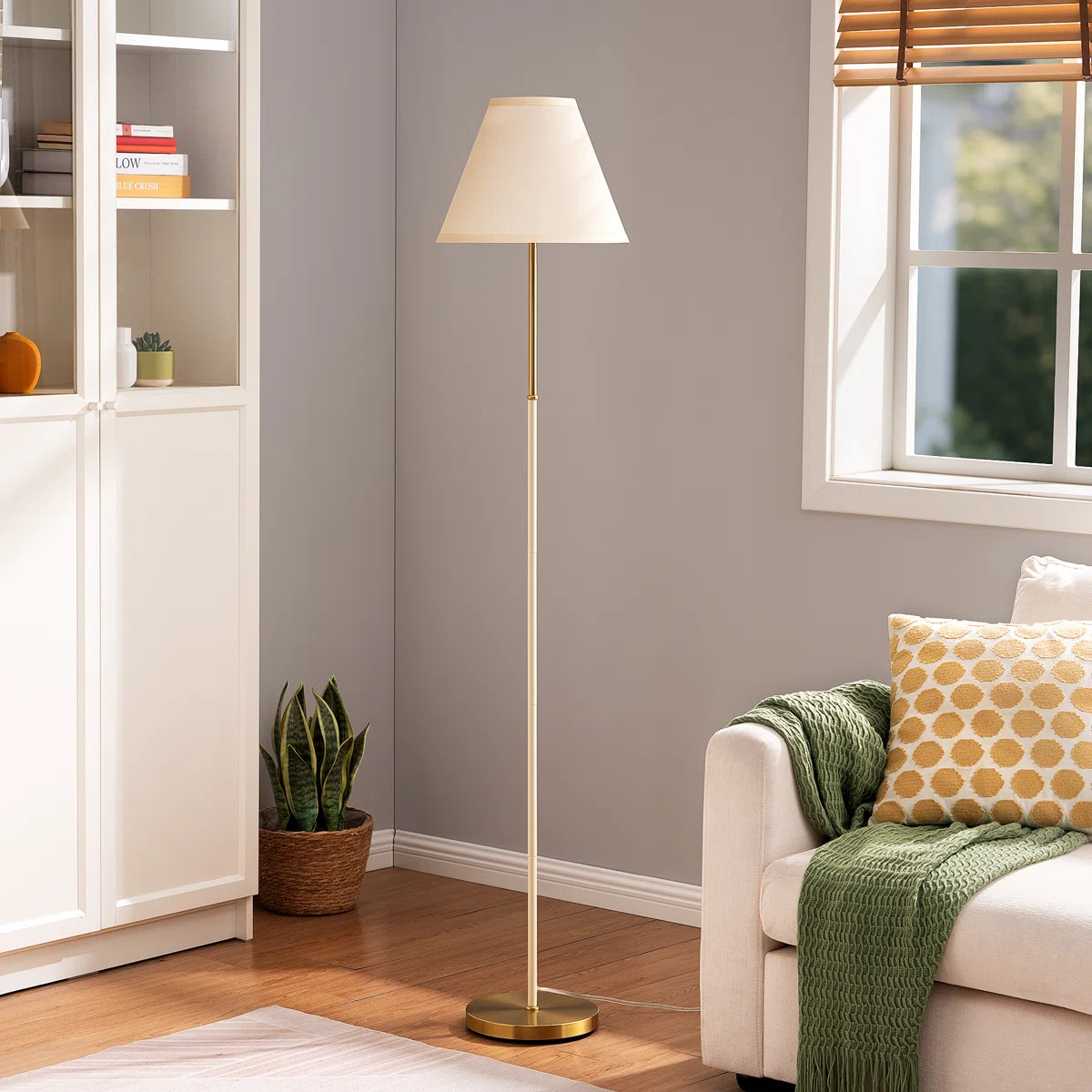 158cm Traditional Floor Lamp with White Linen Lampshade (Bulb Included) | Wayfair UK