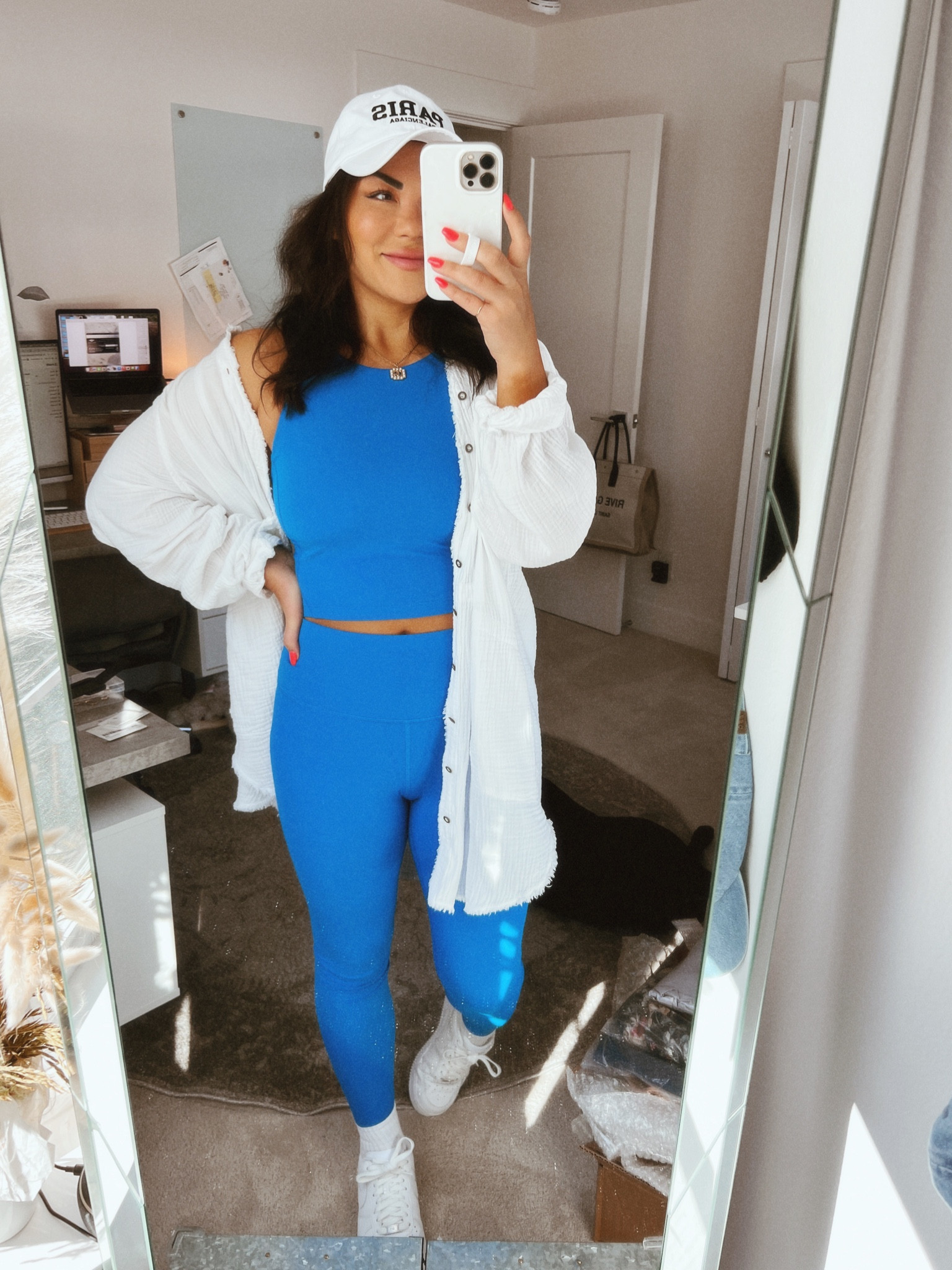 Lululemon outfit / align leggings 28” / align high neck top - good support / free people button down / linking free people dupe / balenciaga hat / Air Force 1 sneakers / linking dupes to as much as I can / gold jewelry / everyday makeup 

#LTKfit #LTKSeasonal #LTKstyletip