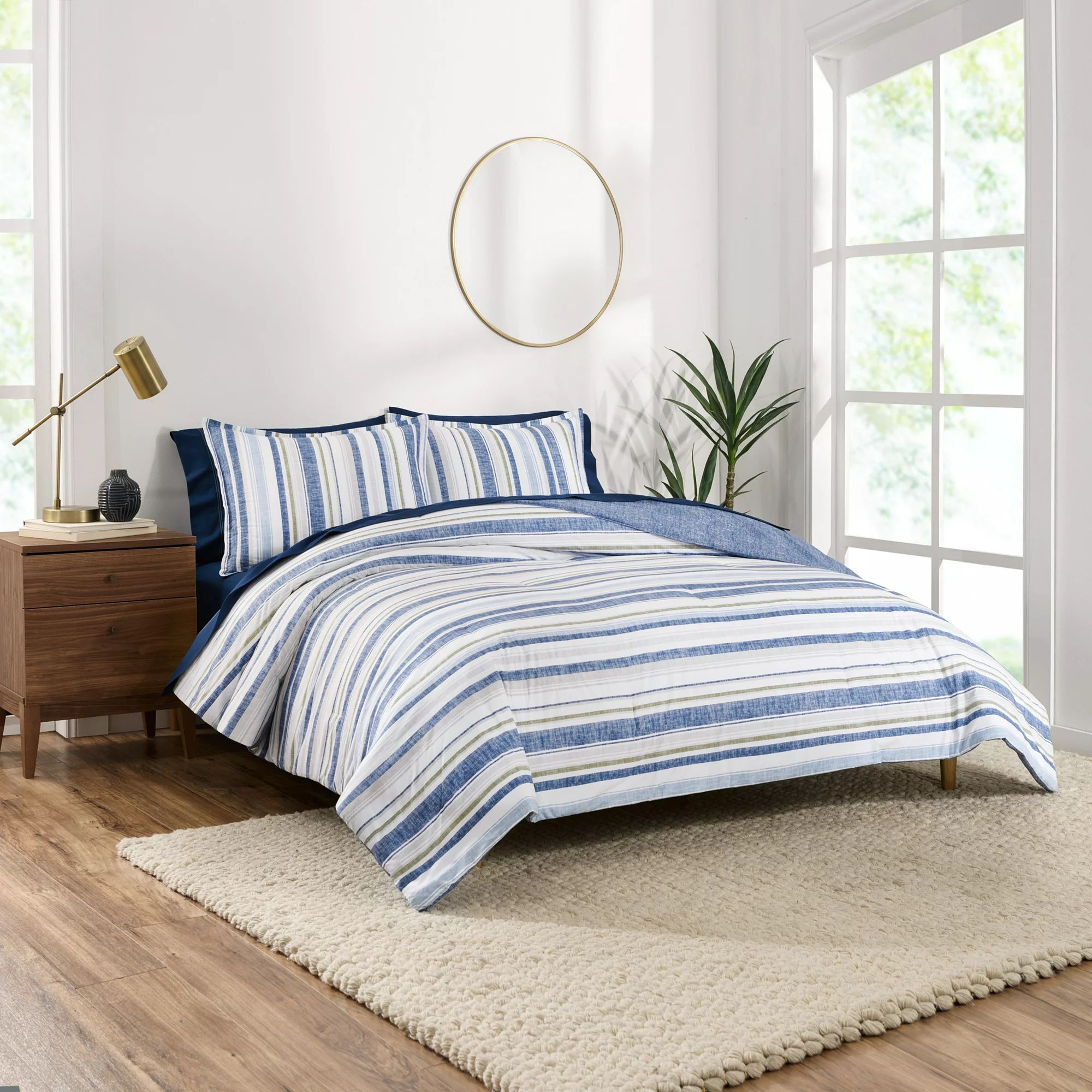 Gap Home Blue Stripe Reversible Organic Cotton Blend Comforter Set, King, Blue, 3-Pieces | Walmart (US)