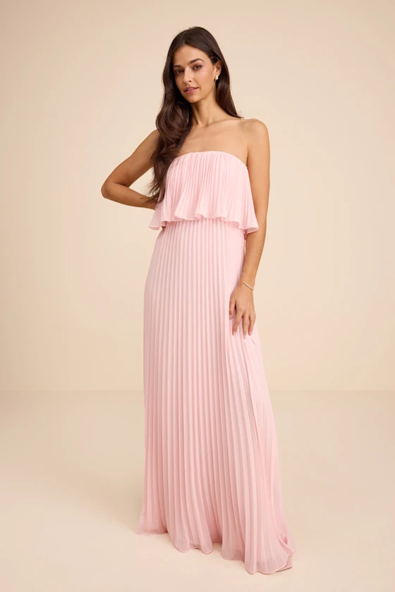 Arietta Light Pink Pleated Strapless Maxi Dress | Lulus