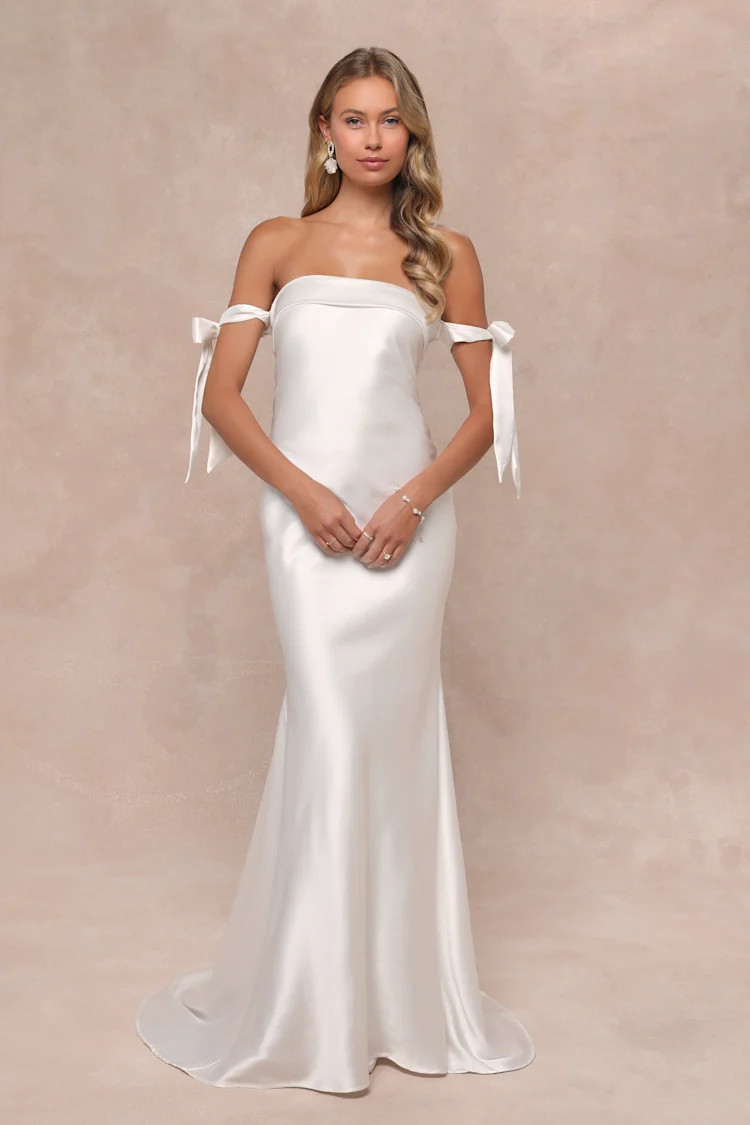 Eternally Loved White Cutout Satin Off-the-Shoulder Maxi Dress | Lulus