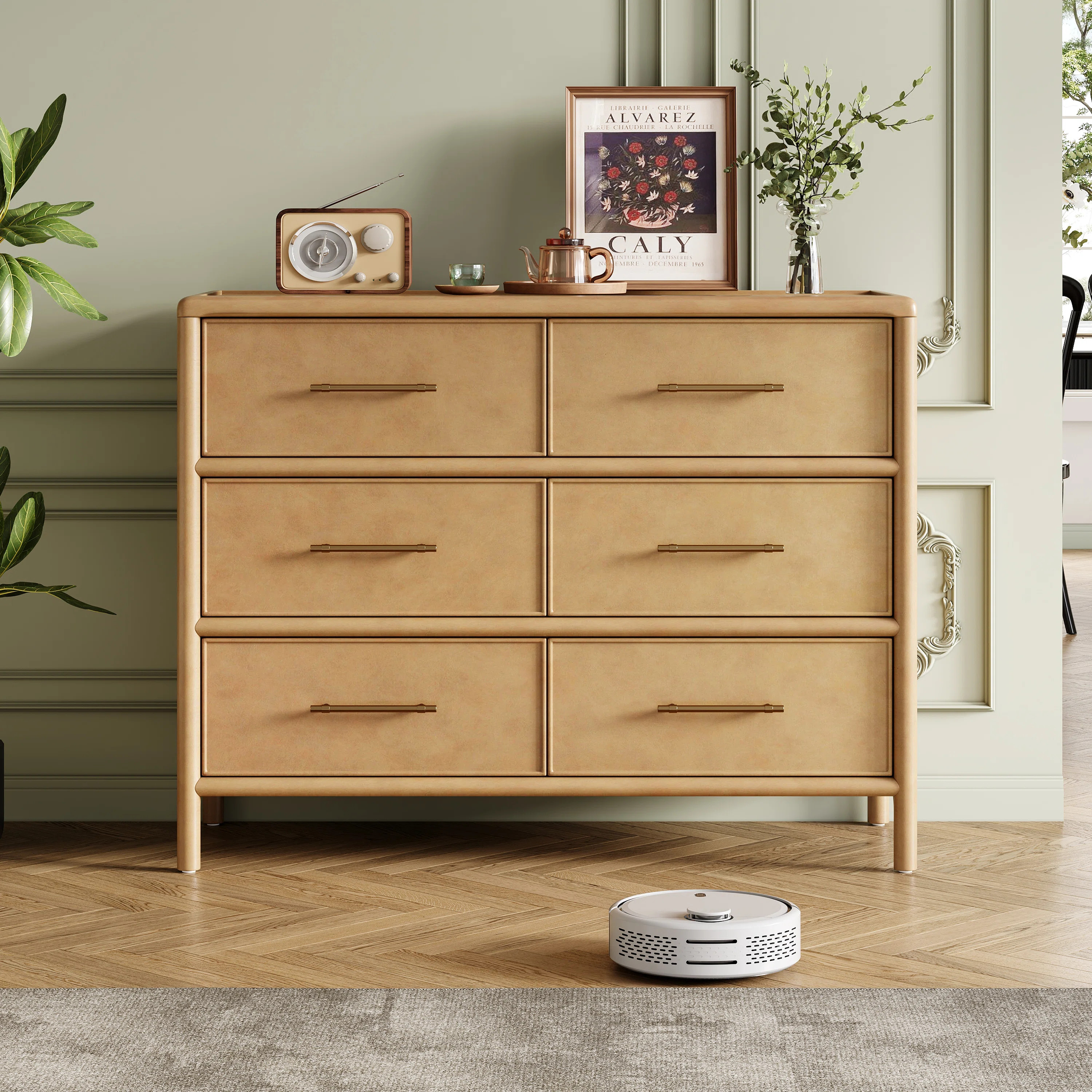 Calden Modern Glam Acacia Wood Storage Cabinet With 6 Drawers And Sleek Metal Hardware | Wayfair North America