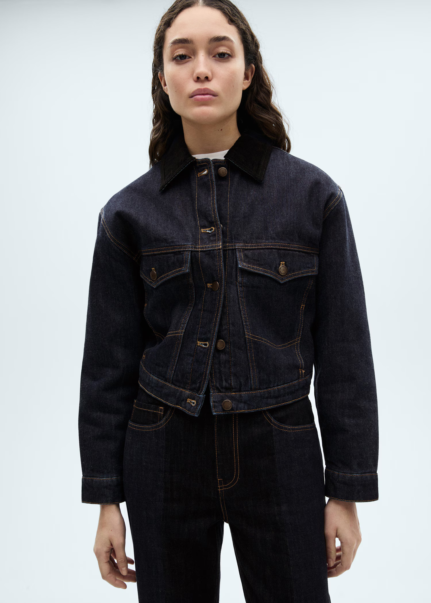 Denim jacket with contrast collar - Women | MANGO USA | Mango (US/MX/AU)