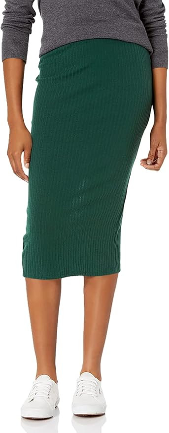 SheIn Women's Basic Plain Stretchy Ribbed Knit Split Full Length Skirt | Amazon (US)