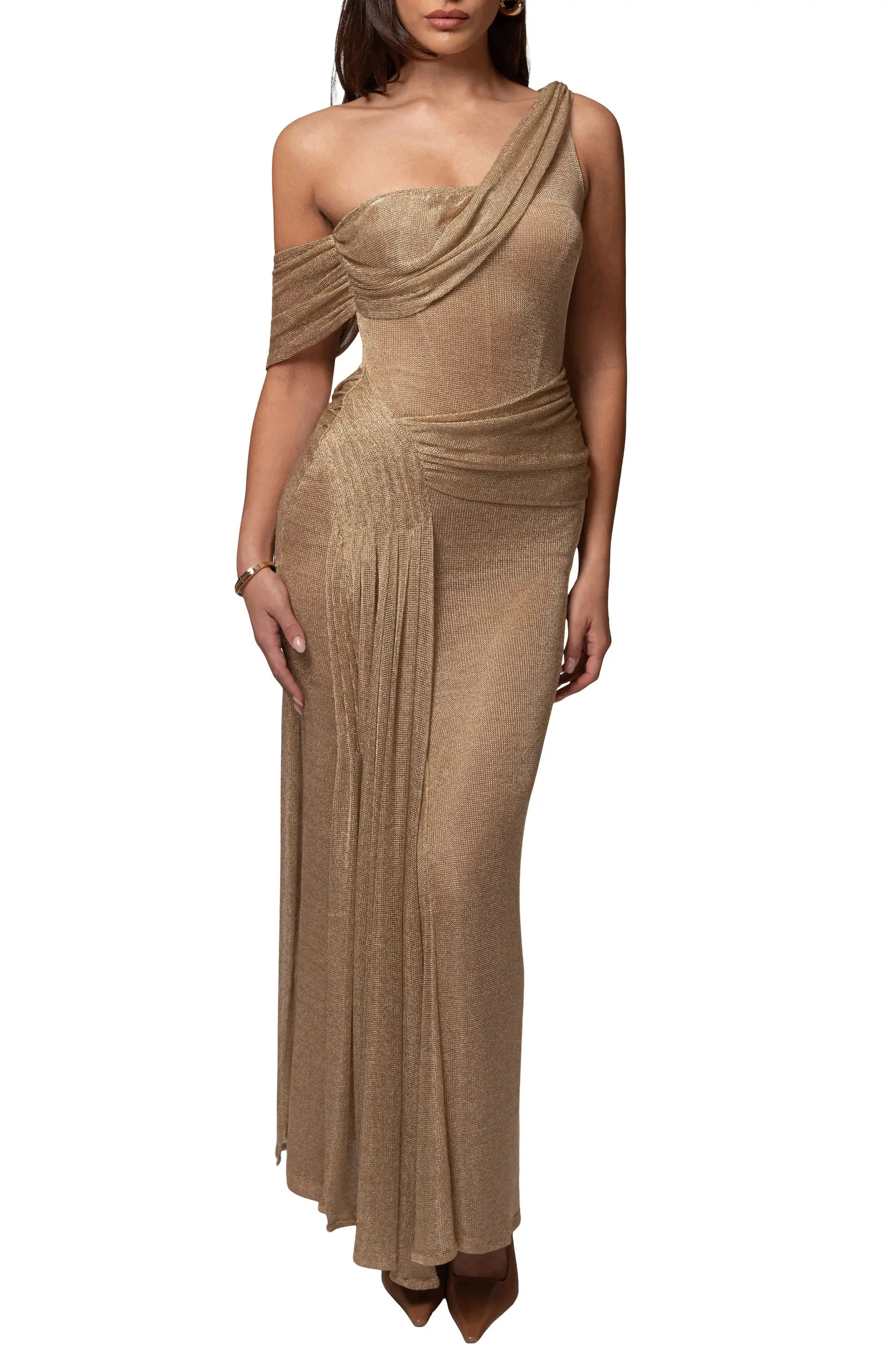JLUXLABEL Drape Metallic One-Shoulder Gown | Nordstrom | Nordstrom