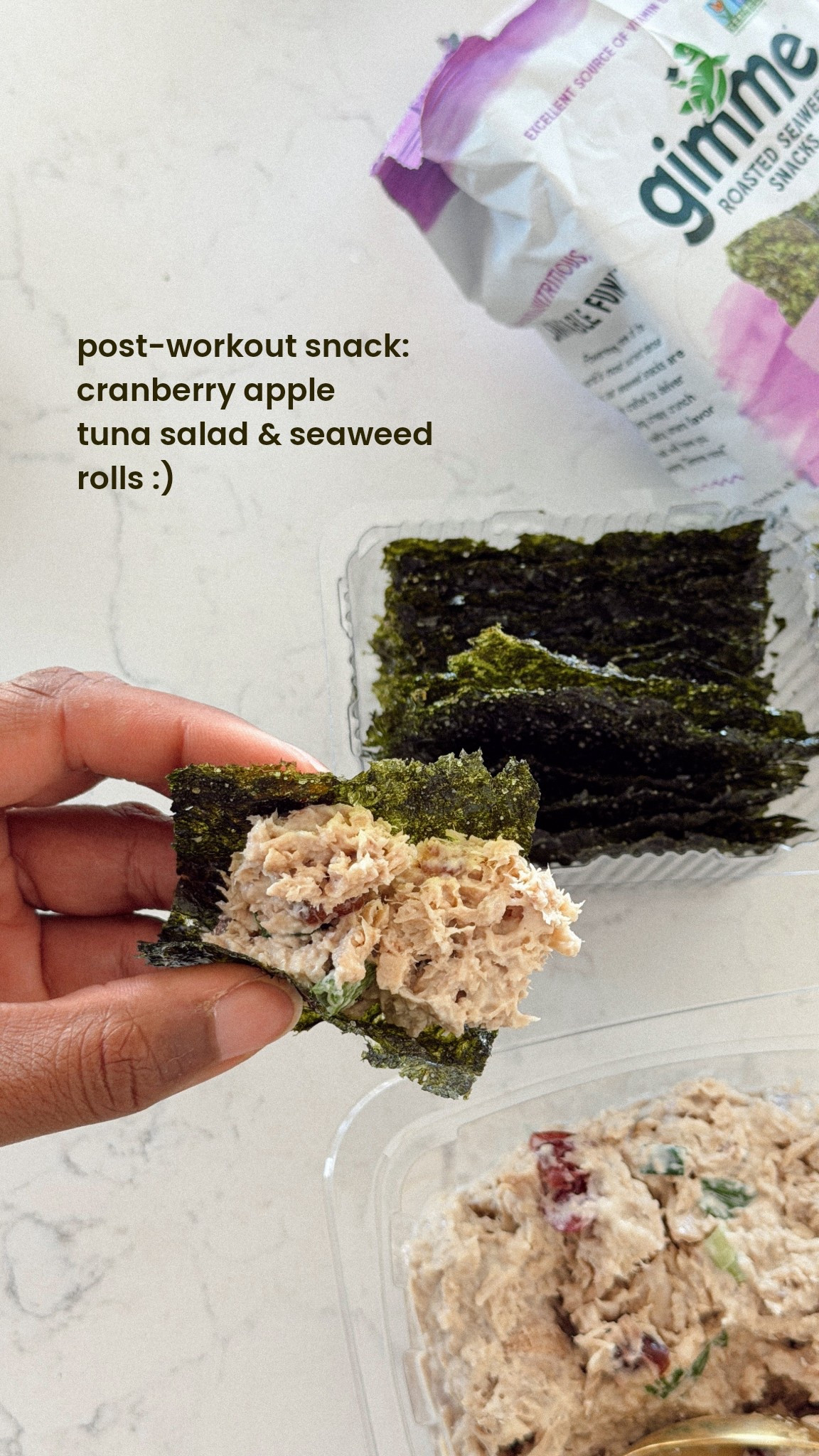 one of my fave go-to post workout snacks! 

just picked up some cranberry apple tuna salad from whole foods and some Gimme seaweed and made these little rolls. 


#LTKfoodie #LTKdayinmylife