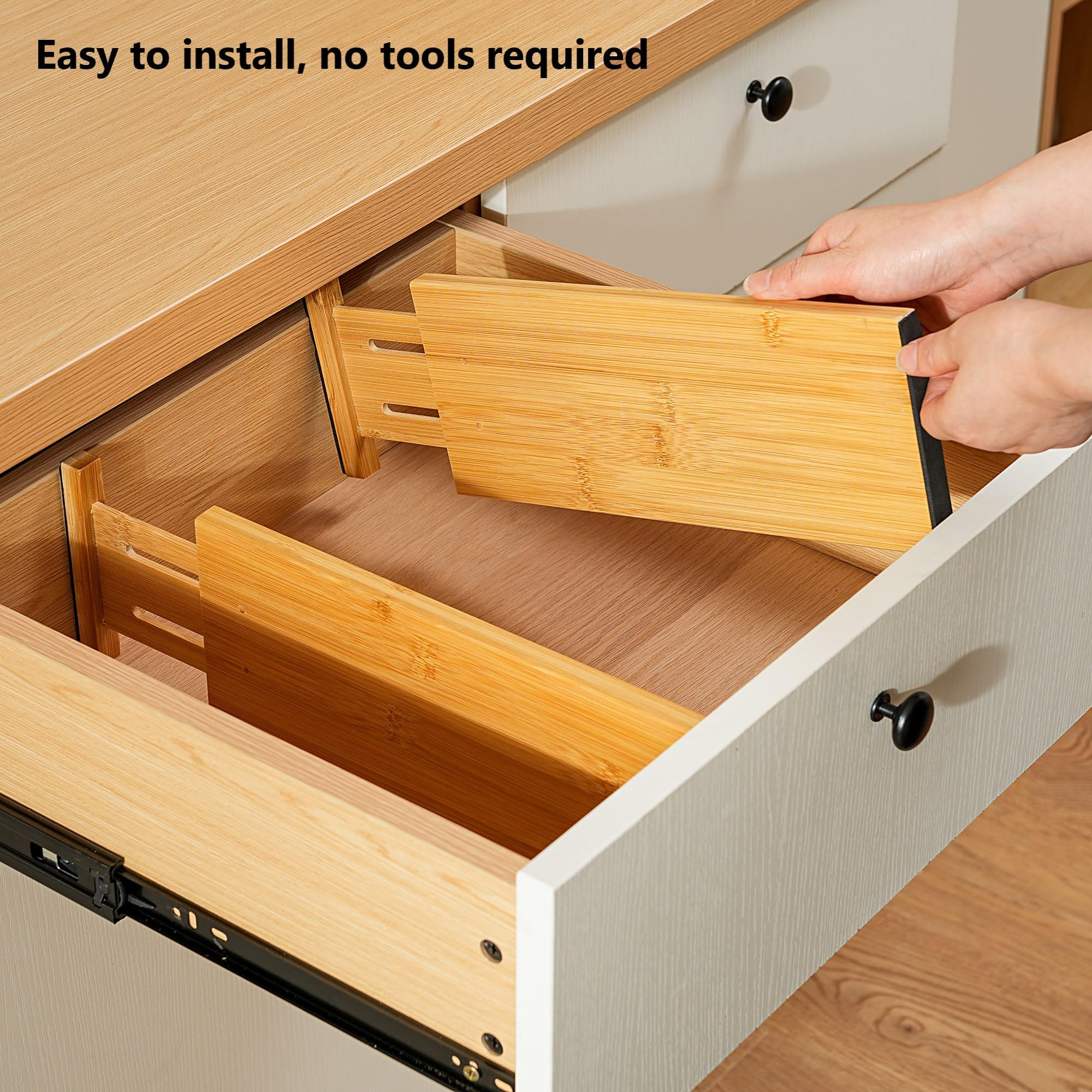 Fabsome Dresser Drawer Organizers 6 Pack, 4.65'' High Adjustable from 12.5-17‘’ Bamboo Drawer Dividers for Clothing Baby Clothes, Wooden Separators for Dresser Nursery Organization with Soft Foam Ends | Amazon (US)