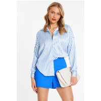 Womens Blue Satin Striped Shirt - L | NastyGal UK