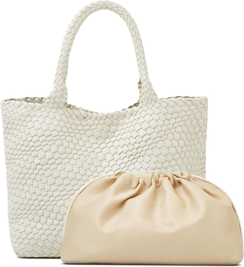 Large Woven Tote Bag for Women Weave Purse Woven Leather Handbag, Fashion Top Handle Soft Vegan L... | Amazon (US)