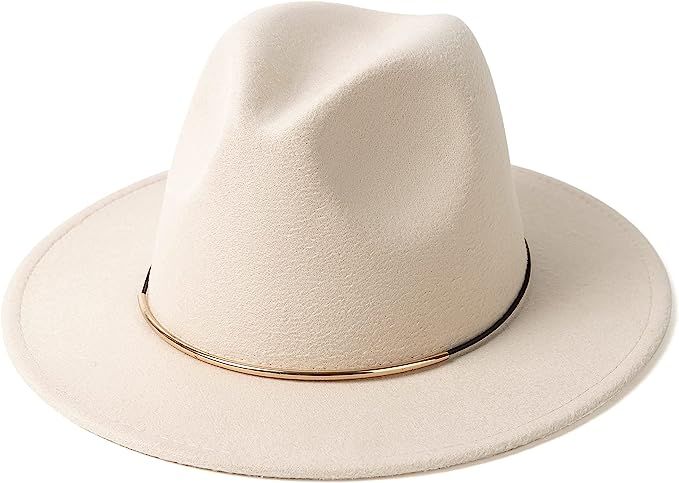 HUDANHUWEI Womens Fedora Hats with Belt Buckle Wide Brim Panama Fedora Cap | Amazon (US)