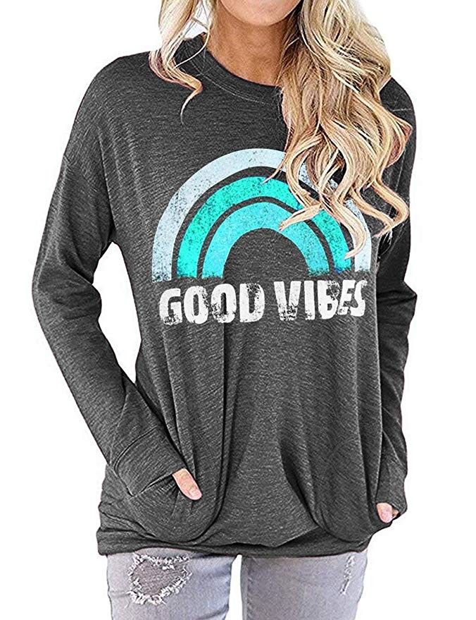 Nlife Women Good Vibes Tank Blouse Round Neck Sleeveless and Long Sleeve Rainbow Casual Ladies Wa... | Amazon (US)