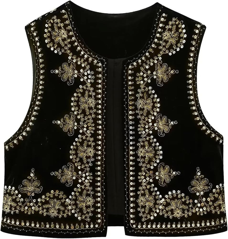 Women Vintage Embroidered Floral Vest Y2k Sleeveless Open Front Floral Cardigan Vests Gilet Linen... | Amazon (US)