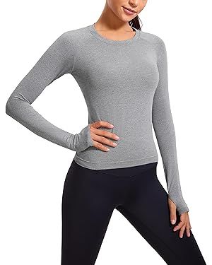 CRZ YOGA Womens Seamless Ribbed Workout Long Sleeve Shirts Quick Dry Gym Athletic Tops Breathable... | Amazon (US)