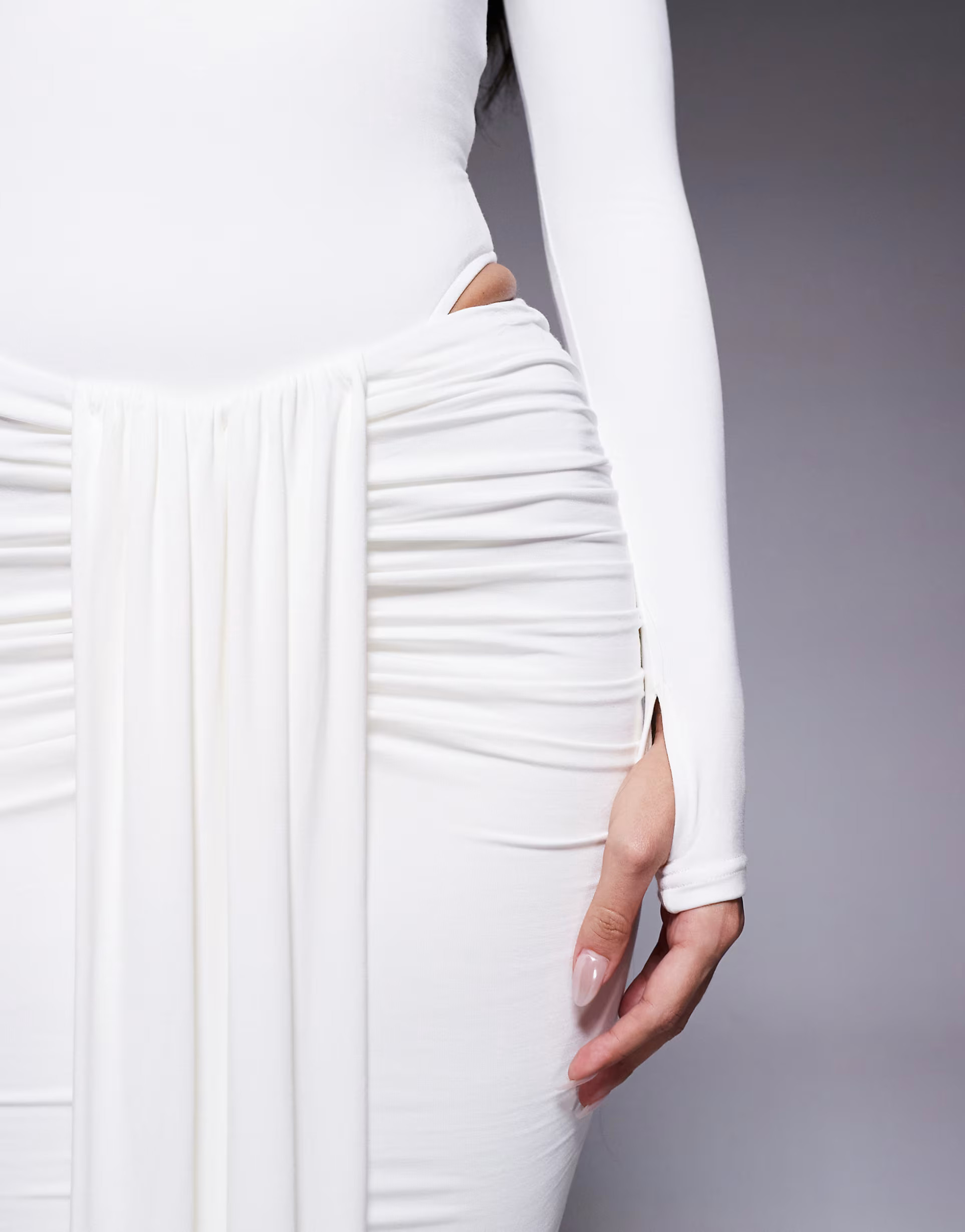 Wanderdoll Nara sculpting second skin drape front maxi skirt co-ord in white | ASOS (Global)