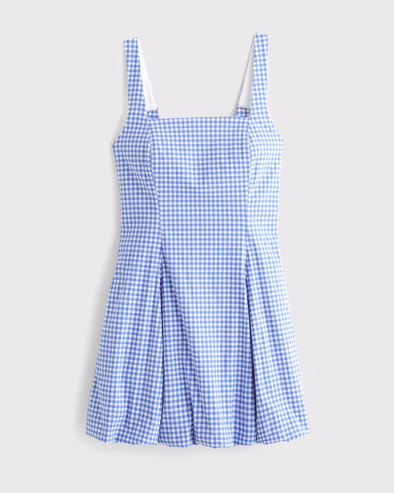 Abercrombie & Fitch Women's The A&F Mila Bubble Hem Mini Dress in Blue Gingham - Size XXS TALL | Abercrombie & Fitch (US)